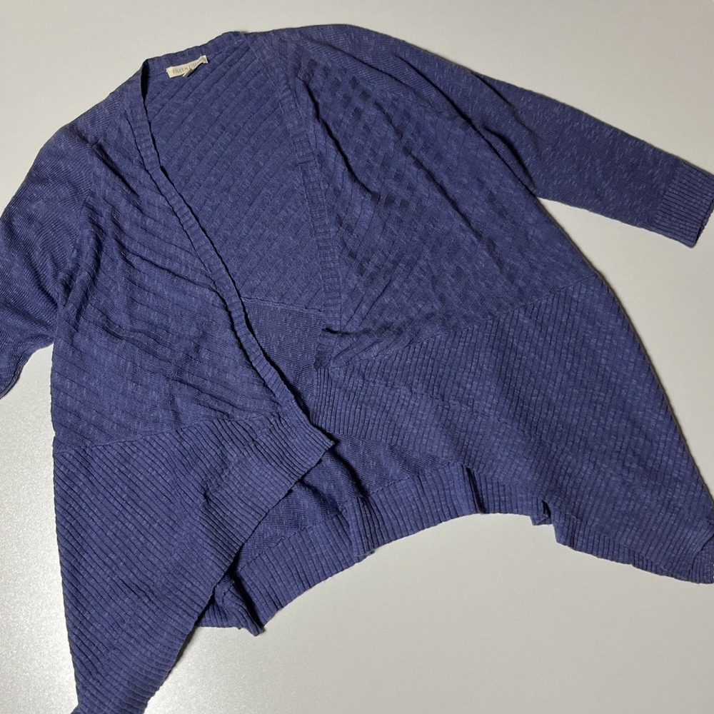 Eileen Fisher Open Cardigan Size S Periwinkle Linen Blend Asymmetrical Sweater‎
